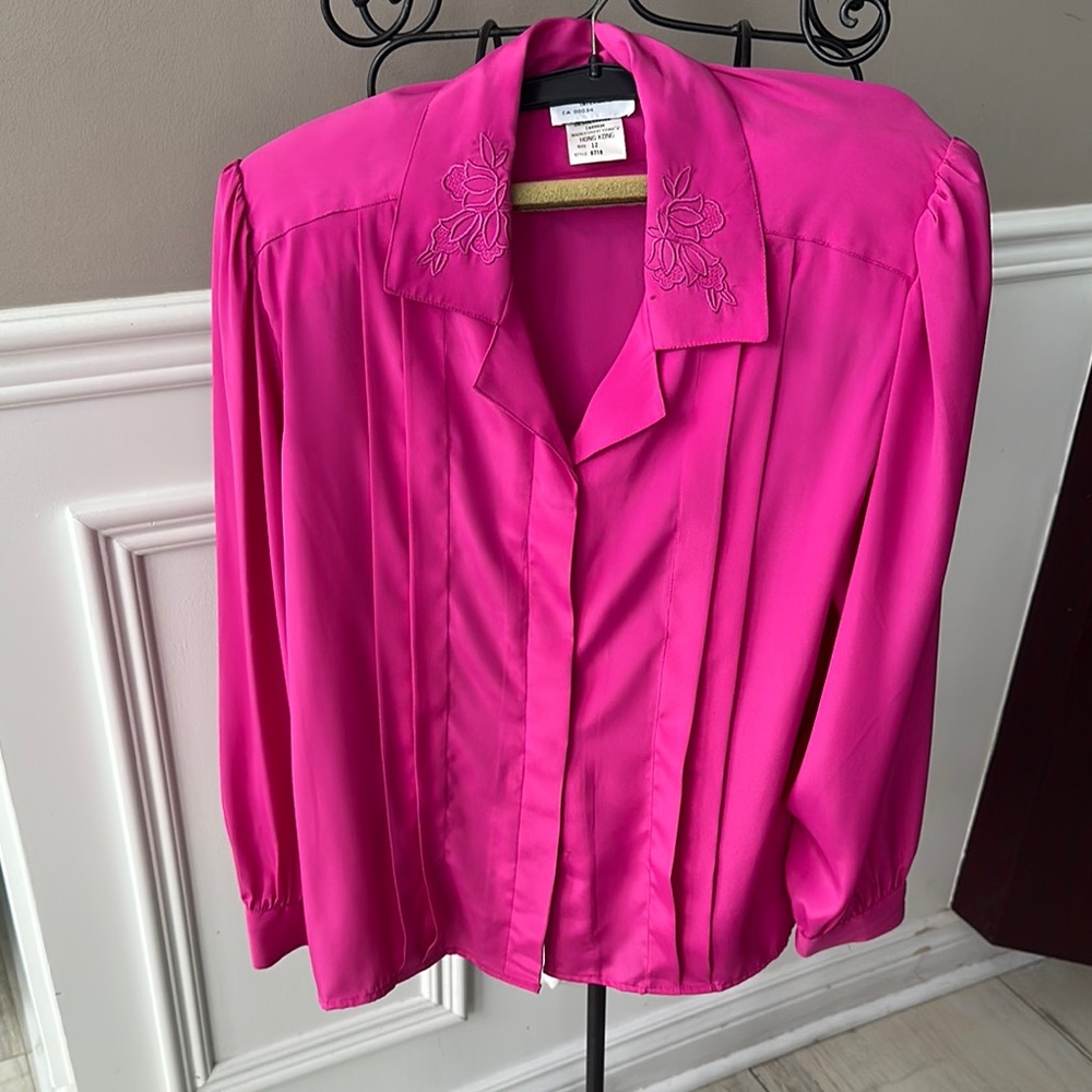 Bright Pink  vintage Embroidered Women's Top